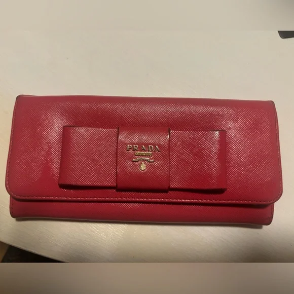 Prada Saffiano Fiocco Pink Bow Wallet - Picture 1 of 9